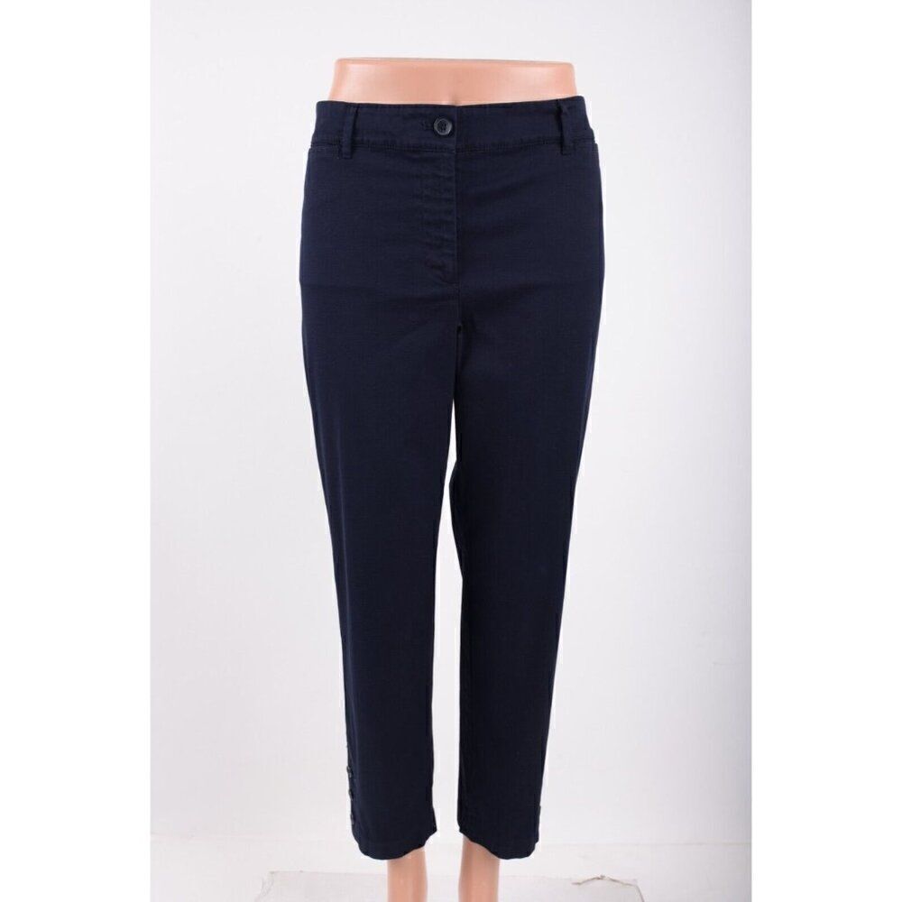 Talbots Womens Crop Pants Trousers straight fit Sz 6 Navy Blue button detail